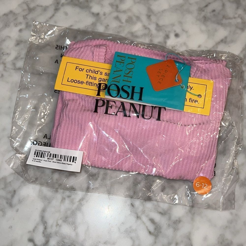NWT POSH PEANUT RIBBED POSH PINK SHORT SLEEVE BASIC PAJAMA 6/12M
